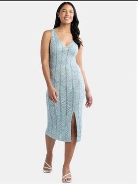 Madden NYC Crochet V-Neck Sleeveless Sweater Dress Size S Festival Boho